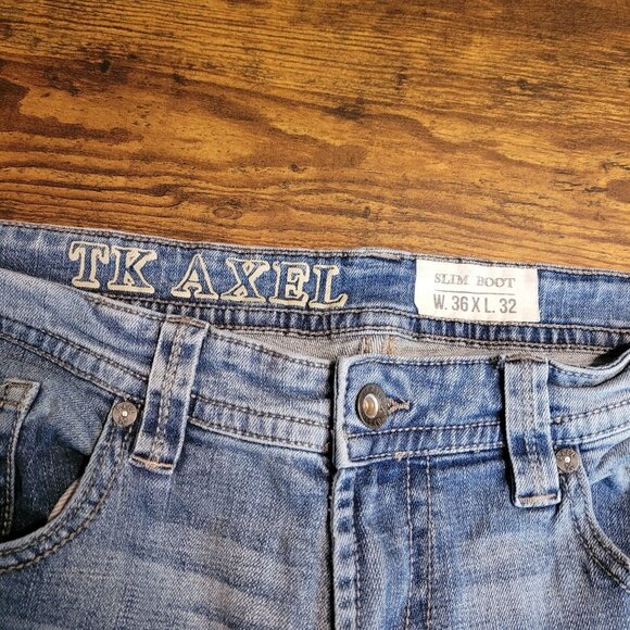 TK Akel Jeans Tag 36x32 Measures 36x31 Slim Bootcut Medium Light Wash Stretch - Picture 4 of 11